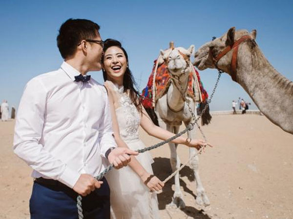 Hế lộ bộ ảnh cưới hiếm hoi của Hoa hậu Ngọc Hân và chồng tại Ai Cập