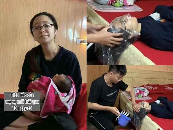 Hài hước với hình ảnh người vợ 'bị lừa' gội đầu sau 10 ngày ở cữ