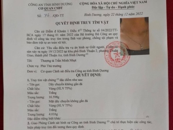 Vụ người phụ nữ hành nghề bán dâm bị sát hại, cướp tài sản: Công an thông báo truy tìm vật chứng quan trọng