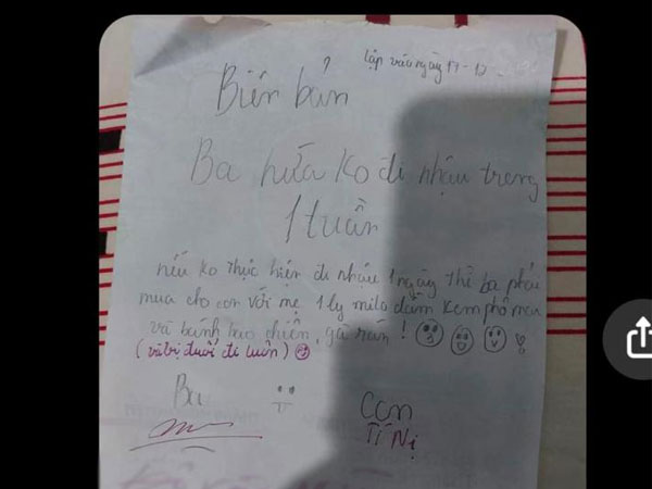 Thấy bố hay đi nhậu, con gái lập biên bản với loạt hình phạt 'nghiêm khắc' khiến dân tình cười ngất