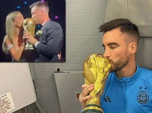Nhà vô địch World Cup chơi trội, rước cả Cúp vàng trong đám cưới
