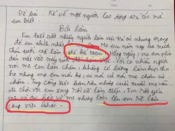 Học sinh tiểu học làm văn bày tỏ sự tự hào về mẹ nhưng câu kết với nội dung 'lạ' khiến dân mạng cười ngất