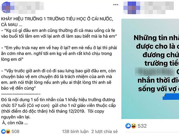 Xác minh thông tin hiệu trưởng nhắn tin 'yêu thương' với nữ giáo viên
