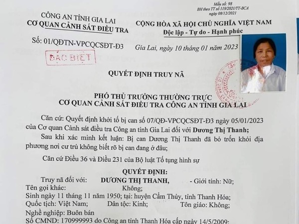 Phát lệnh truy nã đặc biệt cụ bà 73 tuổi vay 19 tỷ đồng rồi 'lặn mất tăm'