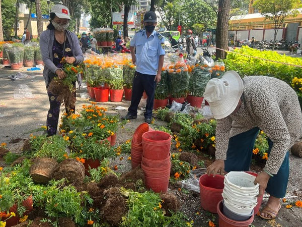 Nhiều tiểu thương cắt bỏ hoa để lấy chậu chiều 30 Tết