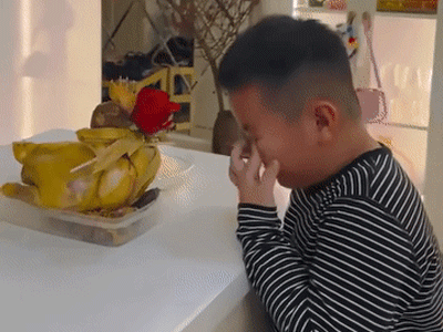 Cậu bé mếu máo khóc thương con gà bị mẹ luộc lên, dân mạng xem clip được dịp khen ngợi hết lời