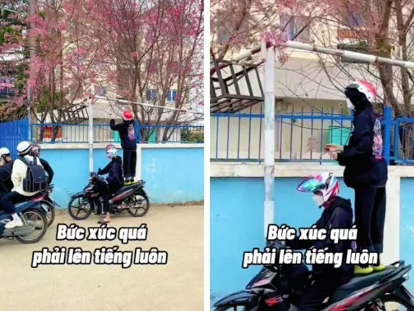 Phẫn nộ nhóm thanh niên vô tư đứng lên xe máy bẻ mai anh đào