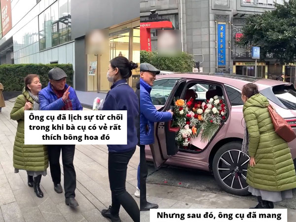 Năn nỉ xin một bông hồng mà bị ngó lơ, cụ bà vừa tiu nghỉu bước ra xe thì nhận được món quà 'ú òa' của chồng