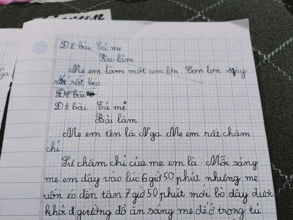Làm bài văn tả về mẹ, bé gái khiến dân mạng cười ngất: Tưởng là khen nhưng hóa ra lại là chê!