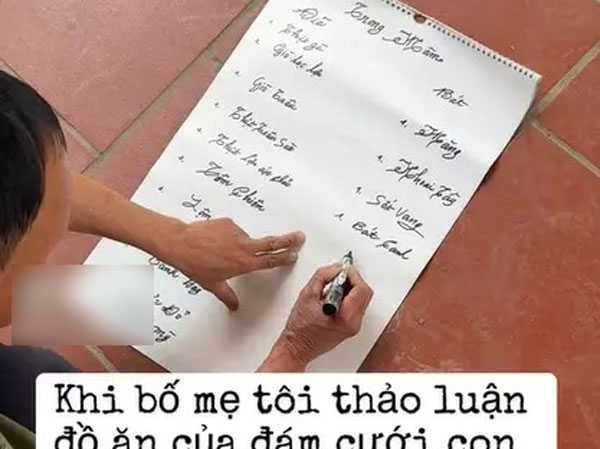 Tự tay viết thực đơn tiệc cưới con gái, bố nắn nót như viết thư pháp