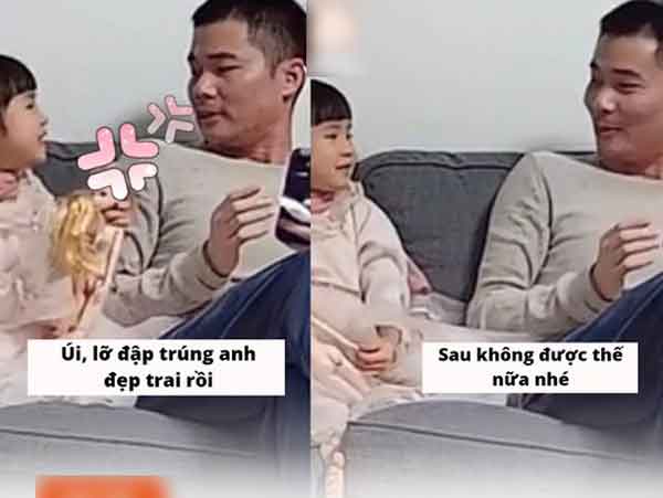 Đang ngồi chơi lỡ tay đập trúng mặt bố, con gái nhỏ nhanh trí nói một câu khiến ông bố đang cáu kỉnh phải bật chế độ 'mặt trời' ngay