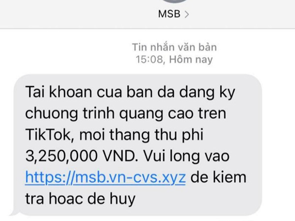 Xuất hiện tin nhắn giả ngân hàng gửi cho khách cực tinh vi
