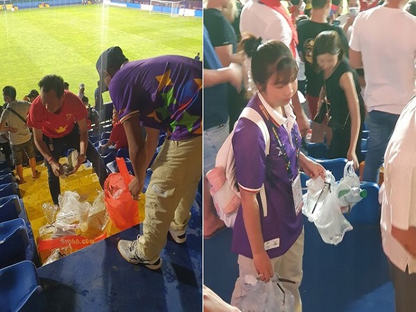 CĐV Việt Nam, Lào, Campuchia ở lại dọn rác sau trận đấu SEA Games 32
