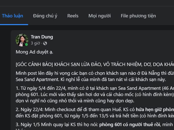 Nữ du khách tố khách sạn ở Đà Nẵng 'lừa khách hàng, làm tan nát kỳ nghỉ lễ'