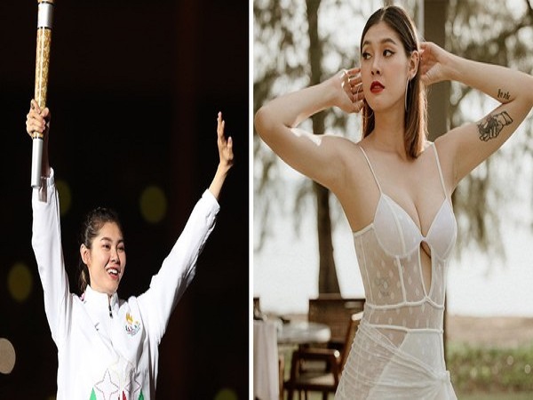 Vẻ đẹp 'bốc lửa' của nữ vận động viên Campuchia bay lên đốt đuốc khai mạc SEA Games 32