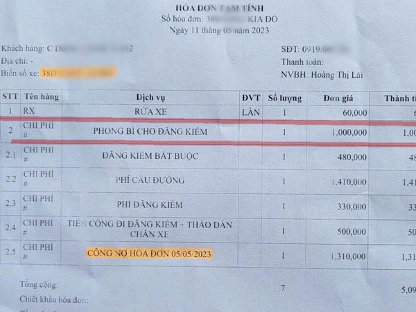 Trần tình của chủ gara ô tô có tờ hóa đơn chi 'Phong bì cho đăng kiểm'