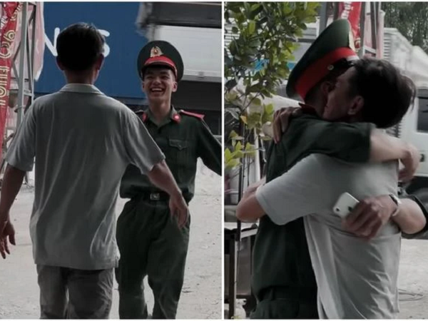 Đi nghĩa vụ được nghỉ phép về thăm nhà, chàng trai giấu gia đình và khoảnh khắc xúc động lúc vừa gặp cha