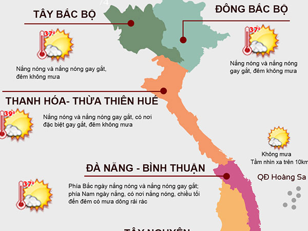 Thời tiết cuối tuần: 'Chảo lửa' miền Bắc và miền Trung vẫn nắng bỏng rát