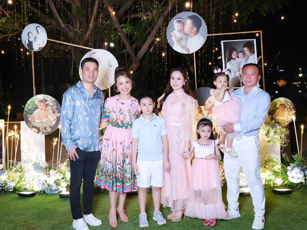 Vy Oanh rạng rỡ xuất hiện cùng chồng con trong tiệc sinh nhật con gái MC Vân Hugo
