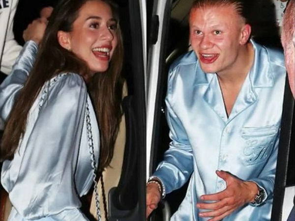 Haaland và bạn gái kém tuổi diện đồ ngủ đôi dự tiệc mừng Man City vô địch
