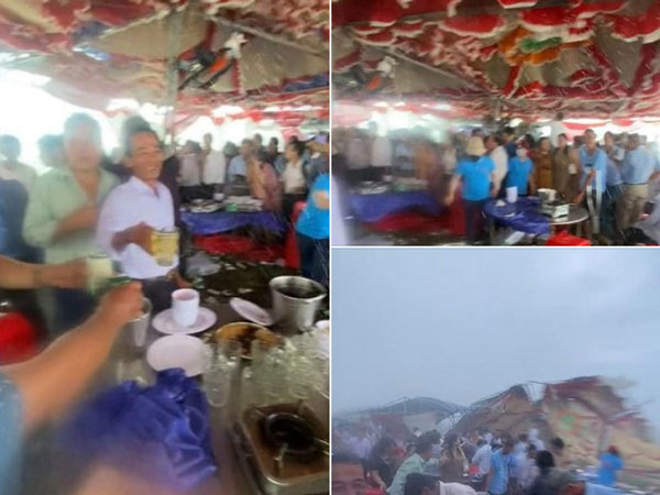 Dở khóc dở cười cảnh khách khứa đang nâng ly nhiệt tình thì dông tới bay luôn cả rạp