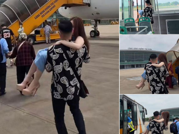 Chồng bế bổng vợ đẹp từ xe buýt lên tận máy bay khiến dân tình ngán ngẩm: 'Yêu đúng người sẽ thành tàn tật à?'