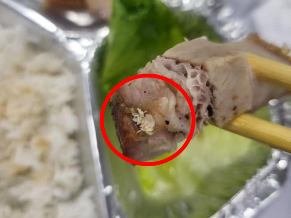 Đặt cơm trưa giá gần 300 nghìn, khách hàng sốc khi thấy 'ổ giòi' trong miếng thịt