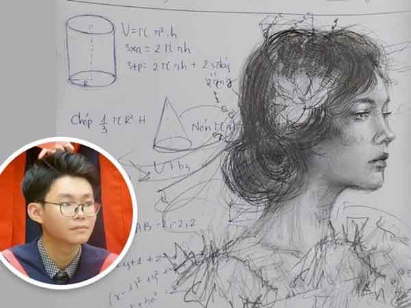 Nam sinh gây sốt vì bức vẽ cô gái trên giấy nháp thi môn Toán, cảm hứng đến từ nữ sinh cùng phòng thi