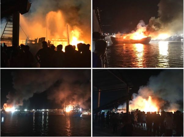 Lửa bao trùm khu vực cảng, nhiều tàu lớn bị thiêu rụi