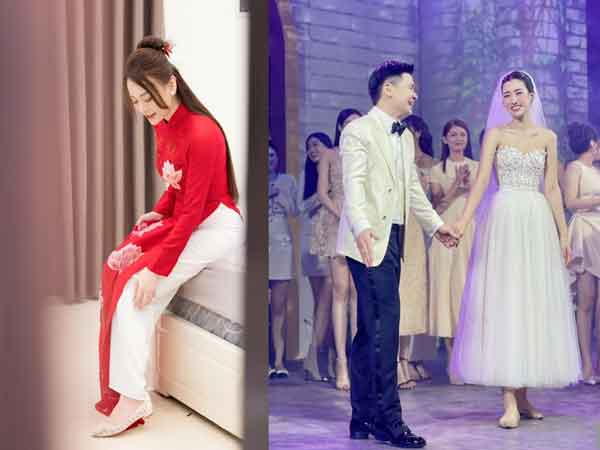 Trước Phương Oanh, nhiều người đẹp V-Biz cũng chọn đi giày bệt trong đám cưới
