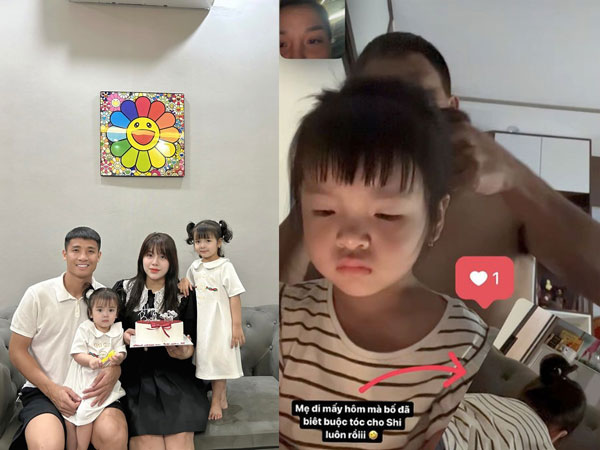 Bùi Tiến Dũng dịu dàng chăm con gái khi Khánh Linh vắng nhà