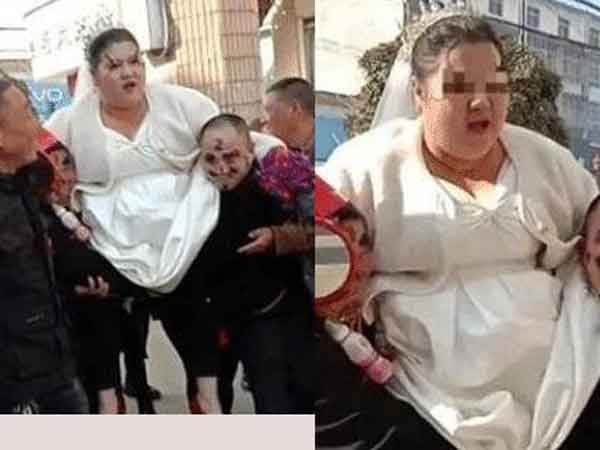 Cô dâu nặng gần 200kg, 4 người 'hộ tống' vào lễ đường