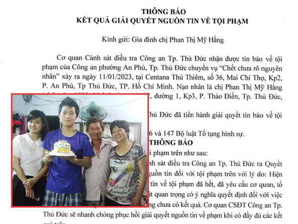 Vụ người phụ nữ rơi từ tầng 9 chung cư Centana: Gia đình khẩn cầu phục hồi giải quyết nguồn tin tội phạm