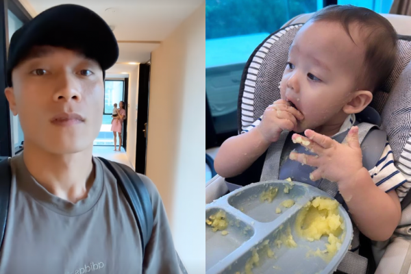 Tự tay cho con ăn, Bùi Tiến Dũng đã hiểu nỗi vất vả của vợ Tây khi anh vắng nhà
