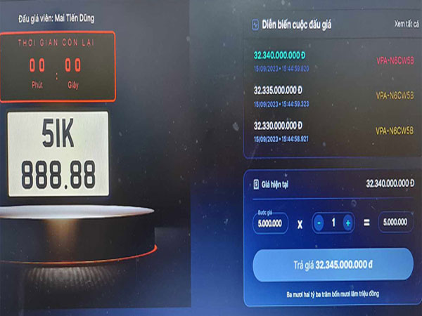 Biển số 51K-888.888 được mua giá 32,34 tỷ đồng