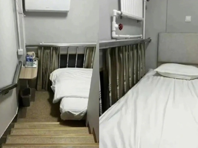Khách sạn cải tạo cầu thang thành phòng siêu nhỏ, đặt đúng một chiếc giường khiến dân mạng bị sốc