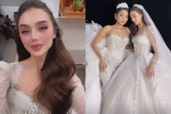 Vợ Tây của Bùi Tiến Dũng xinh đẹp lộng lẫy khi diện váy cô dâu, đọ sắc cùng Á hậu Thảo Nhi Lê
