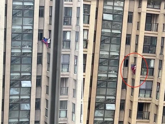 Quên chìa khóa, bà lão trèo cửa sổ vào nhà và bị treo lơ lửng ở tầng 14