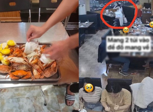 Ăn buffet hải sản Hà Nội, đôi nam nữ lén lút đút túi 4kg mang về, bị camera tố cáo