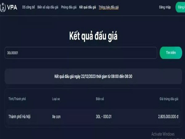 Biển 'siêu VIP' 30L-000.01 của Hà Nội chốt giá hơn 2,8 tỷ sau 30 phút