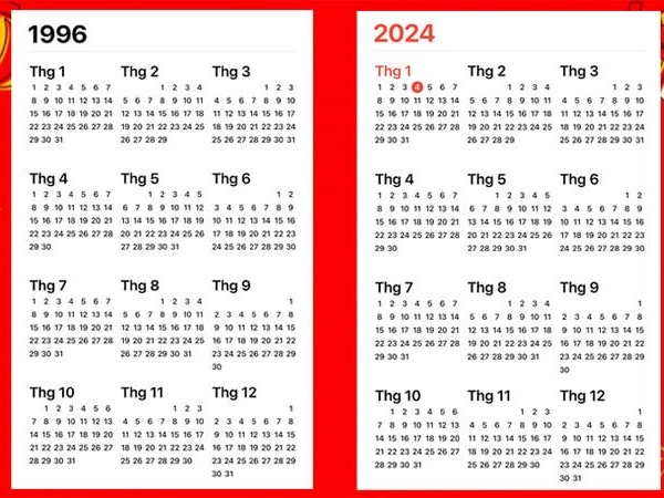 Kỳ lạ lịch năm 1996 và 2024 giống hệt nhau, vì sao?