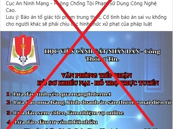Cảnh báo giả mạo Fanpage của Học viện Cảnh sát nhân dân để lừa đảo