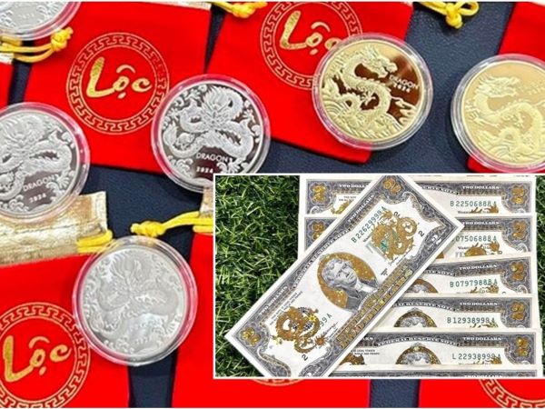 Chi tiền triệu mua tiền lưu niệm, tiền mạ vàng hình rồng để lì xì