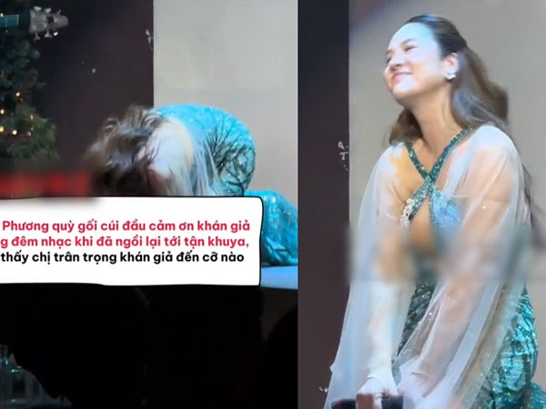 Thu Phương quỳ lạy khán giả sau đêm diễn, nhiều người bất ngờ