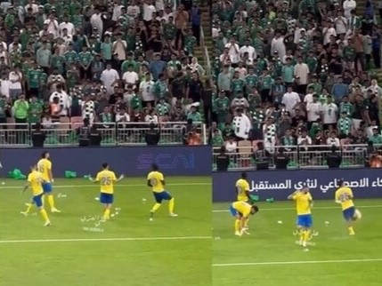 Ronaldo hứng cơn mưa chai lọ khi ăn mừng 'siu', đồng đội vô tình lãnh hậu quả