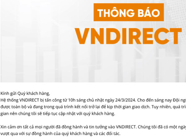 Hệ thống chứng khoán VNDirect bị tấn công