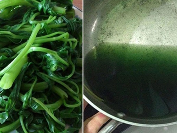 Nước rau muống luộc màu xanh đen có phải nhiễm hóa chất?