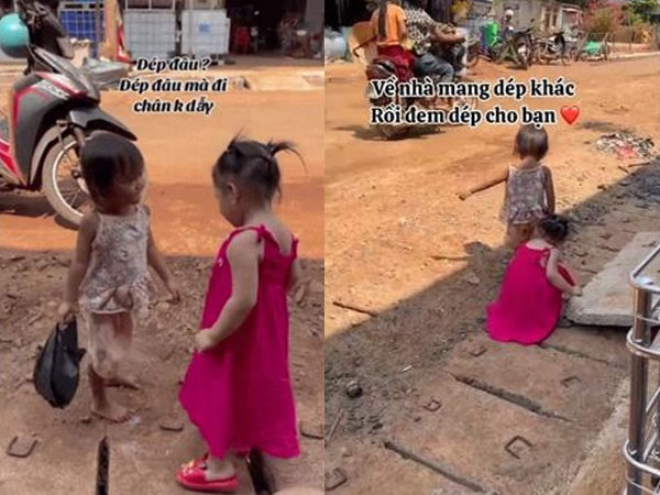 Thấy em bé vùng cao đi chân đất, câu nói và hành động của bé gái gây bất ngờ: 'Dép đâu mà đi chân không vậy?'