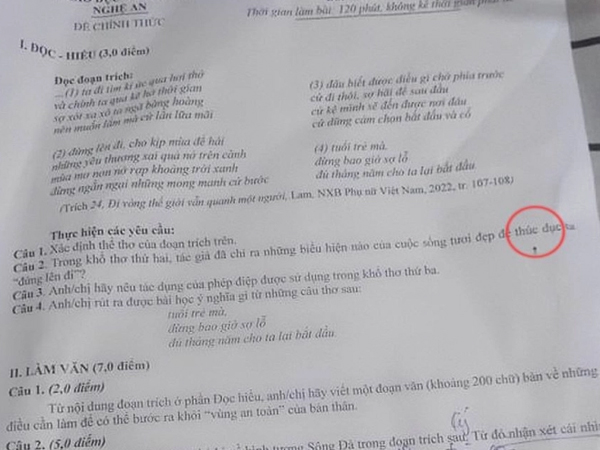 Xôn xao đề thi thử Ngữ văn lớp 12 ở Nghệ An viết sai chính tả một từ đơn giản
