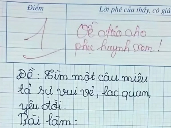 Đề văn yêu cầu miêu tả sự lạc quan, cậu bé 'ngoáy' vài chữ, cô giáo đọc xong chỉ biết câm nín